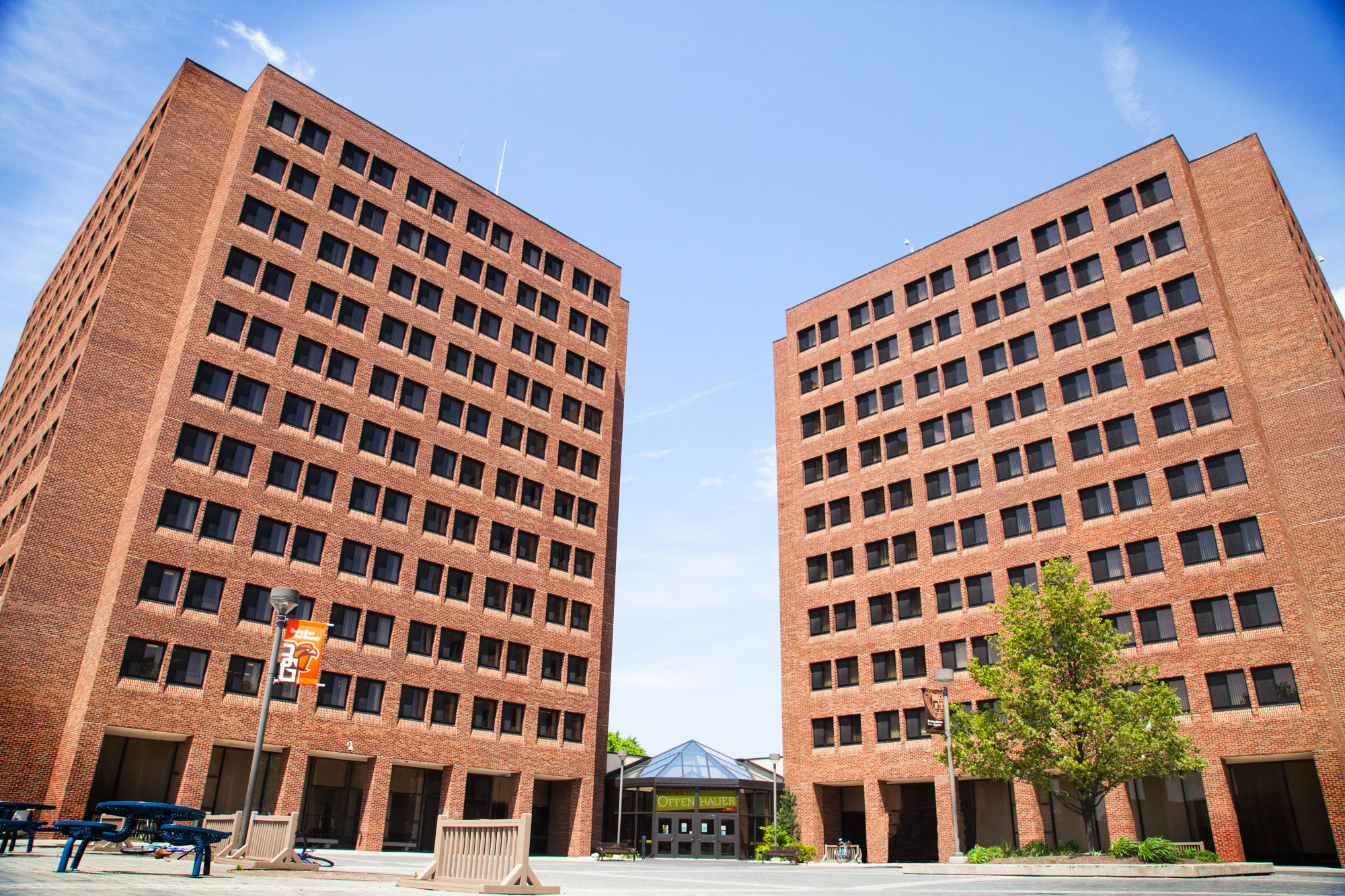 Exterior Image of Offenhauer Towers on a sunny day.