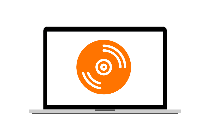 laptop with orange chat bubble graphiv