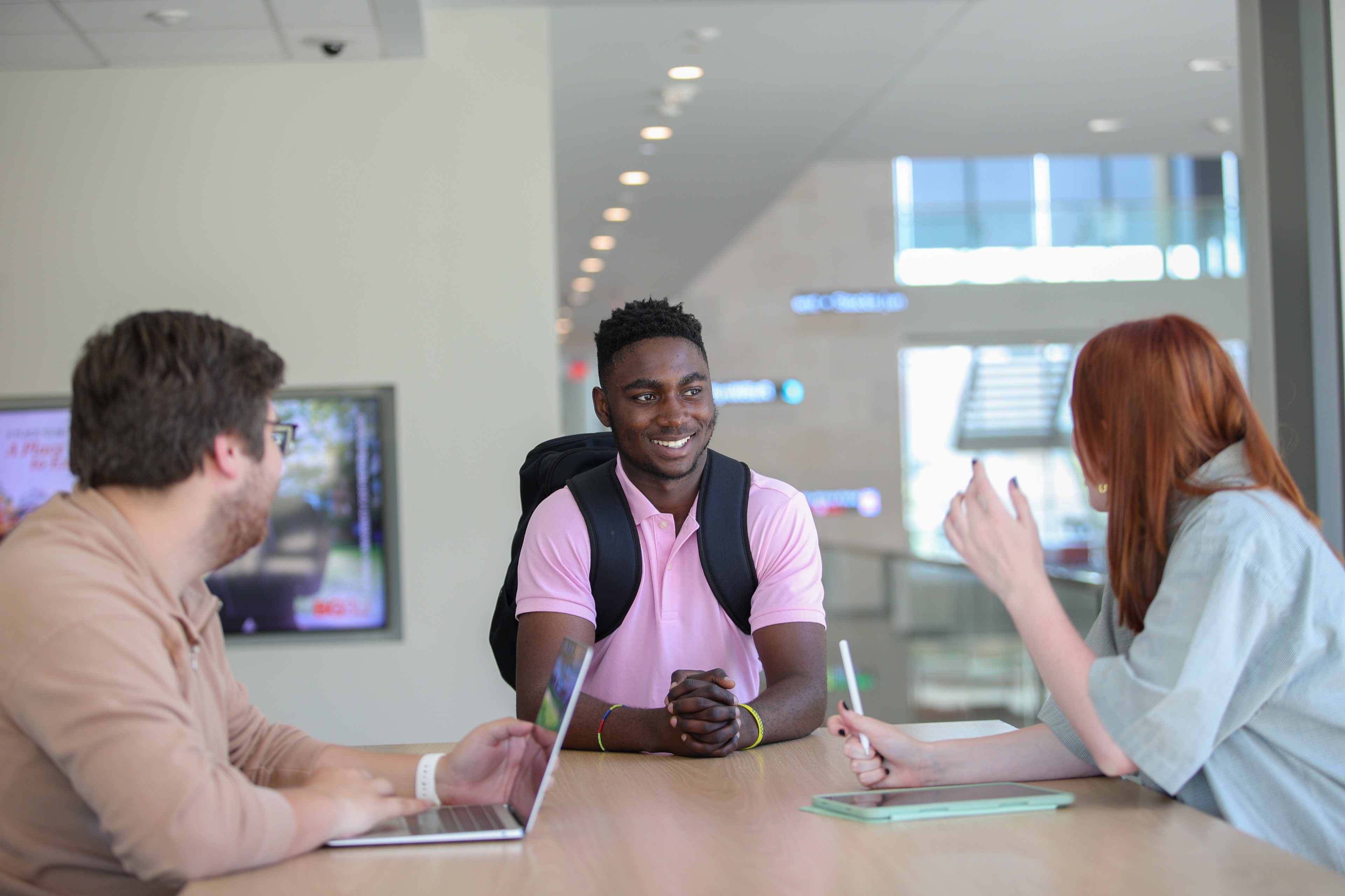 BGSU business students collaborate inside the state-of-the-art Robert W. and Patricia A. Maurer Center, home of the Schmidthorst College of Business.