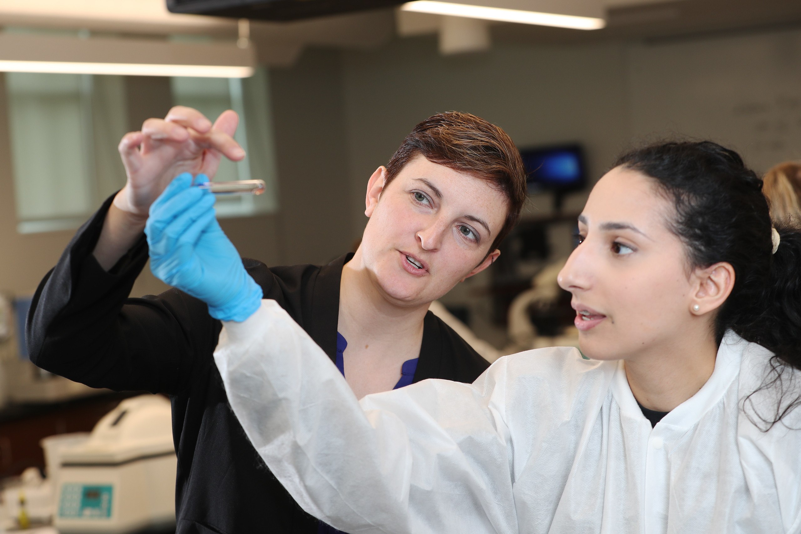 BGSU pre-med students in an Ohio medical lab studying one of the many science subjects required for entry to medical school.