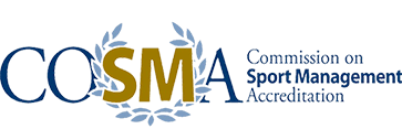 The logo of the Commission on Sport Management Accreditation (COSMA) that has accredited the BGSU Sport Administration Masters