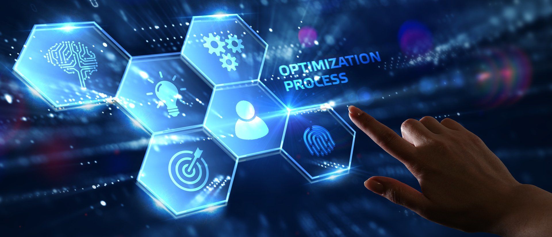 Optimization Software Technology Process System Business concept. Business, Technology, Internet and network concept.