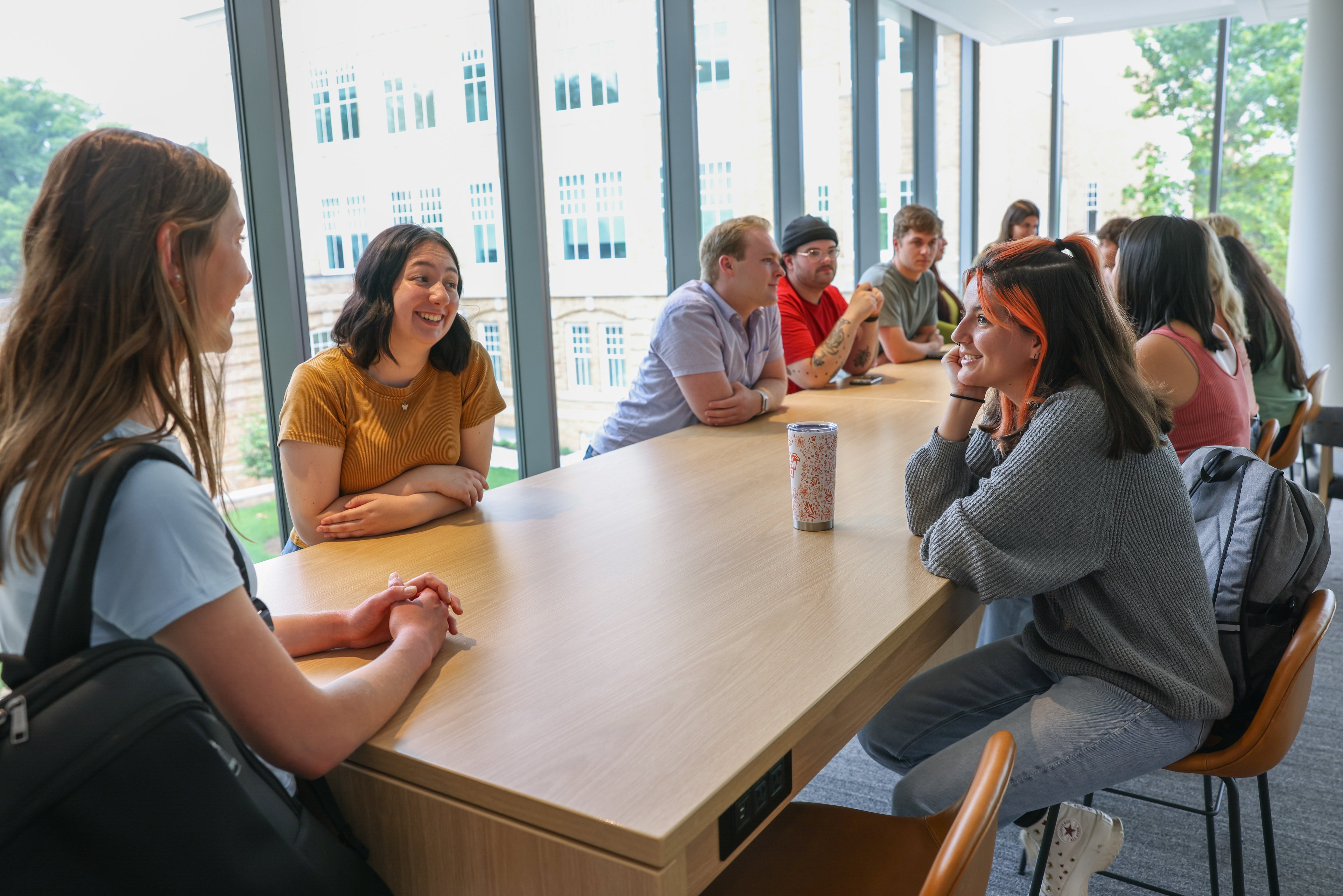 Students chatting at table