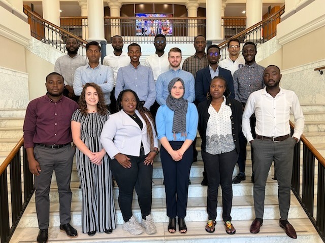 Photo of Master of Financial Economics Graduate Students in the Maurer Center on the BGSU campus.