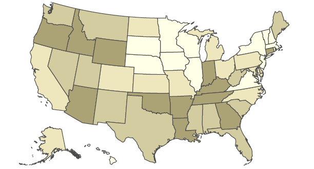 Figure 3. Geographic Variation of Women's Divorce Rate Among States, 2016