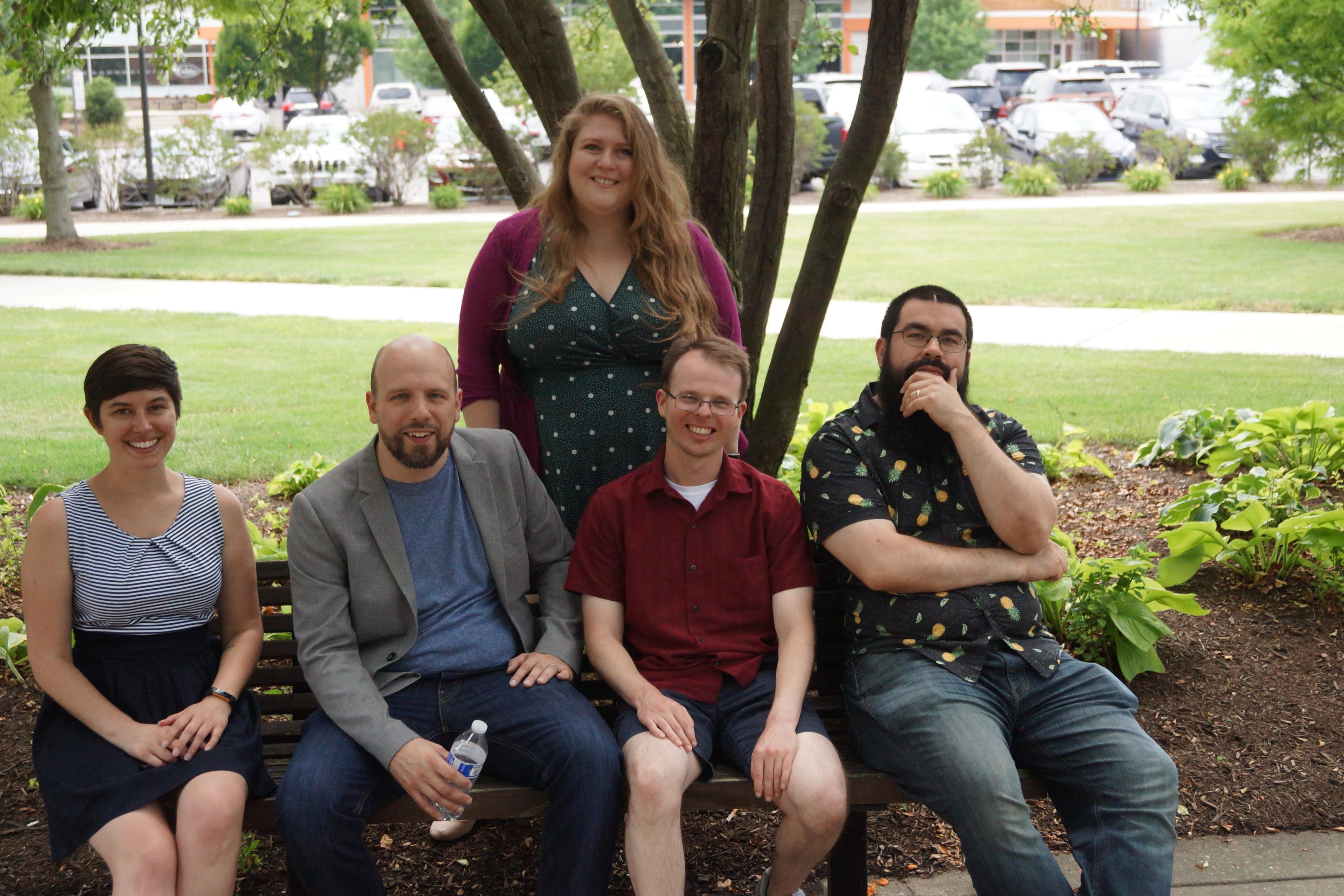 Rhetoric & Writing PhD students Bailey Poland, Clay Chiarelott, Lena Ziegler, Travis Hein, and Brian Urias