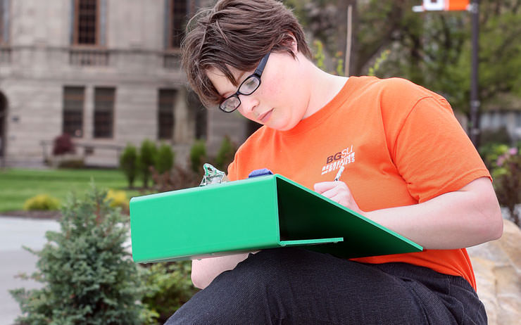 Student using a piece of assistive technology