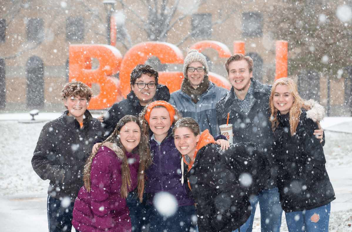 Honors College students in the snow
