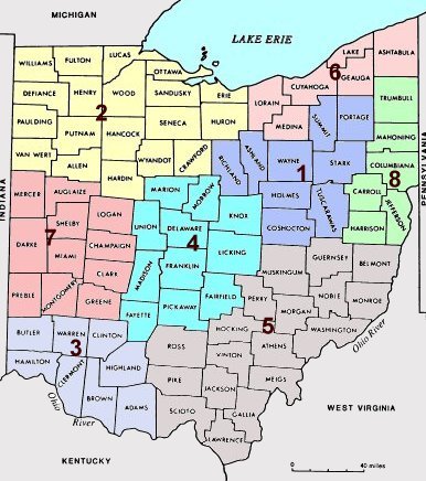Map of the counties of Ohio