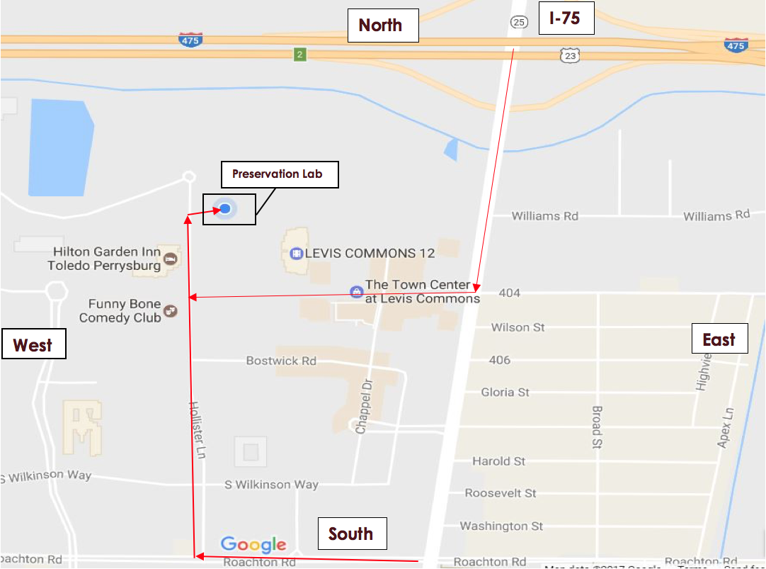 Map to the Preservation Lab, BGSU at Levis Commons