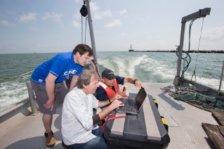 Drs. Mike McKay and George Bullerjahn, biology, are leading a team studying harmful algal blooms in Sandusky Bay. It’s part of an overall $2 million Lake Erie water quality initiative by the Ohio Board of Regents.