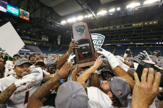 BGSU Falcons win the 2015 Marathon Mid-American Conference Championship Game at Ford Field in Detroit, Mich. The 2015 conference title is the second MAC Championship over the last three years for the Falcons and is the 12th MAC Championship in school history.