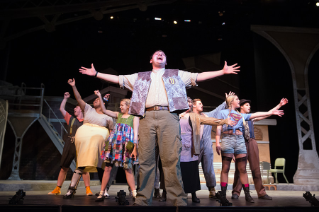 BGSU students perform in Urinetown in the Donnell Theater at The Wolfe Center for the Arts.