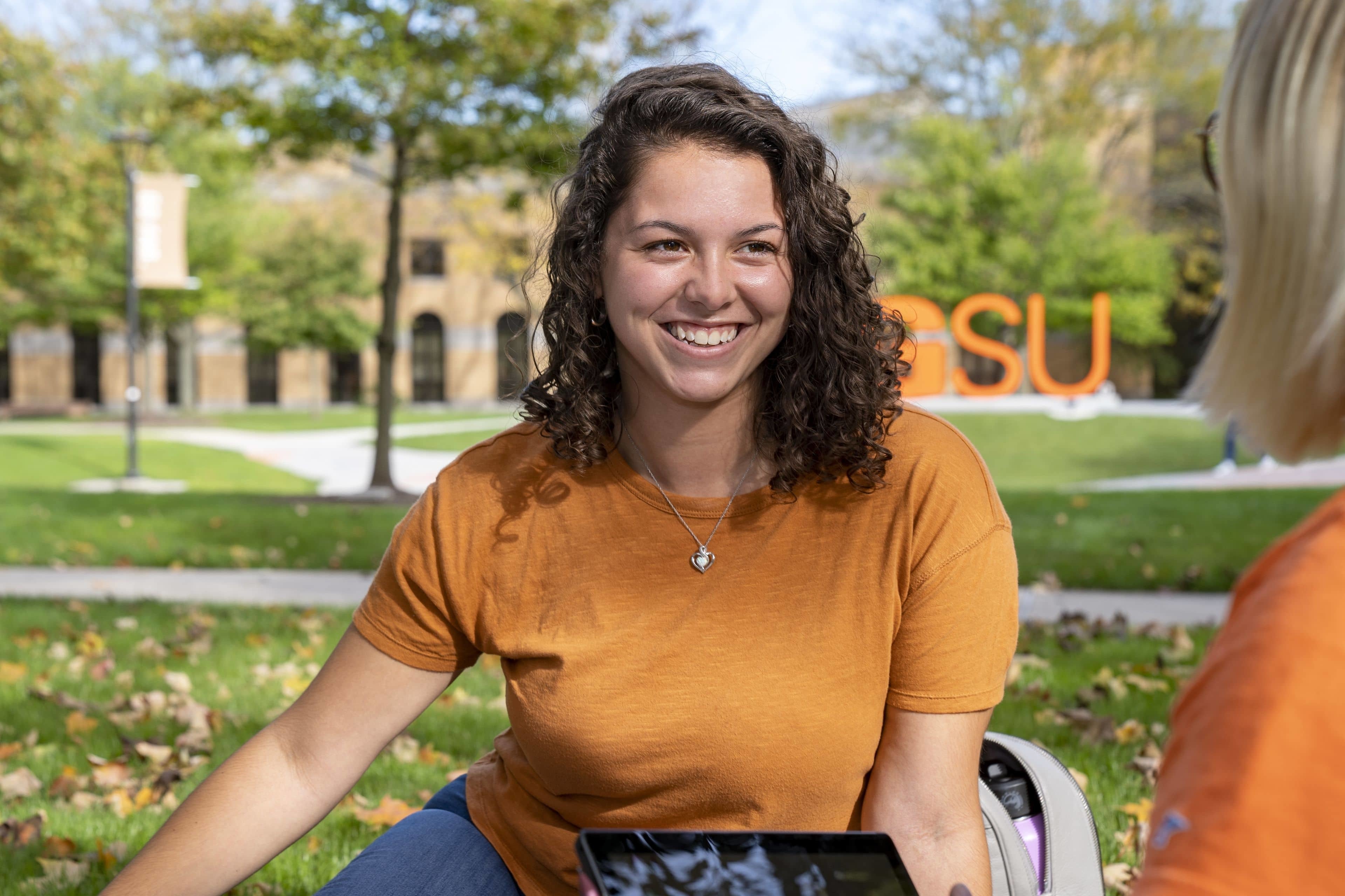 javana-joyce-sitting-infront-of-BGSU-letters