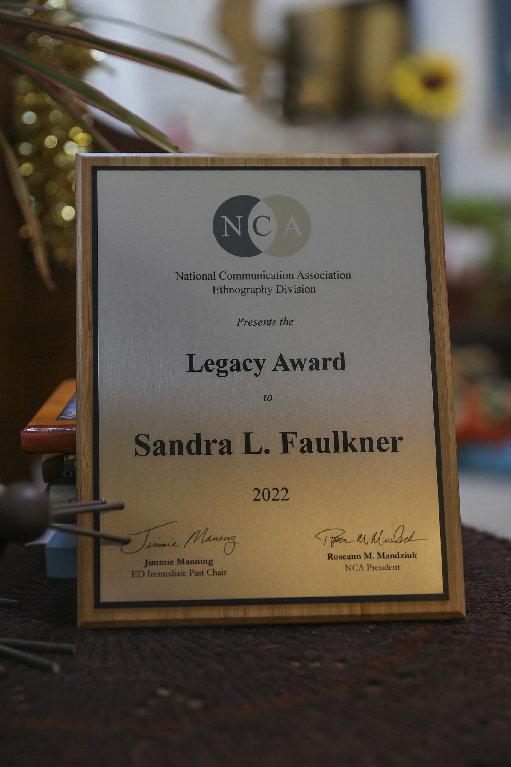 National Communication Association Legacy Award plaque
