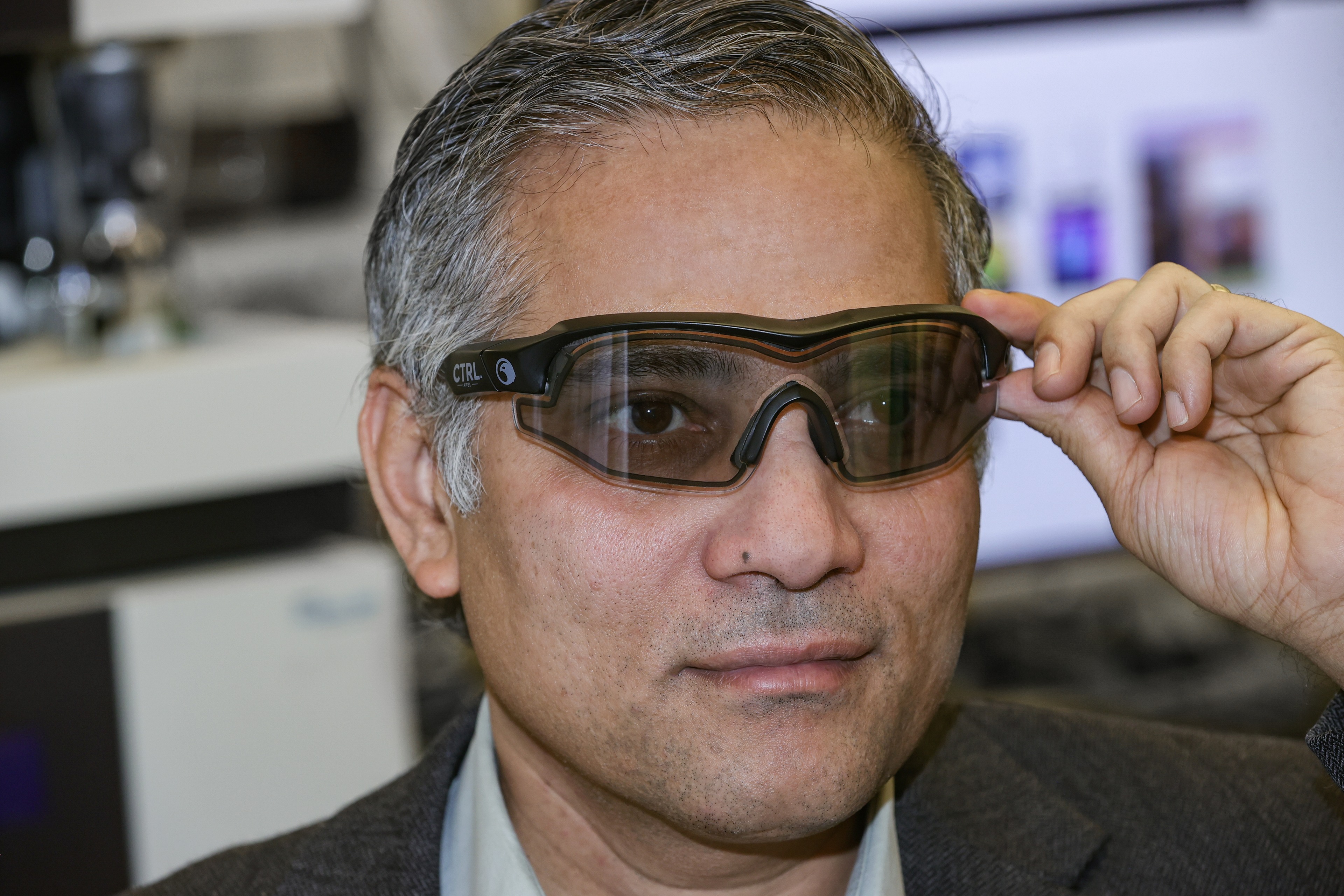  Dr. Jayaraman Sivaguru models electronically dimmable eyewear