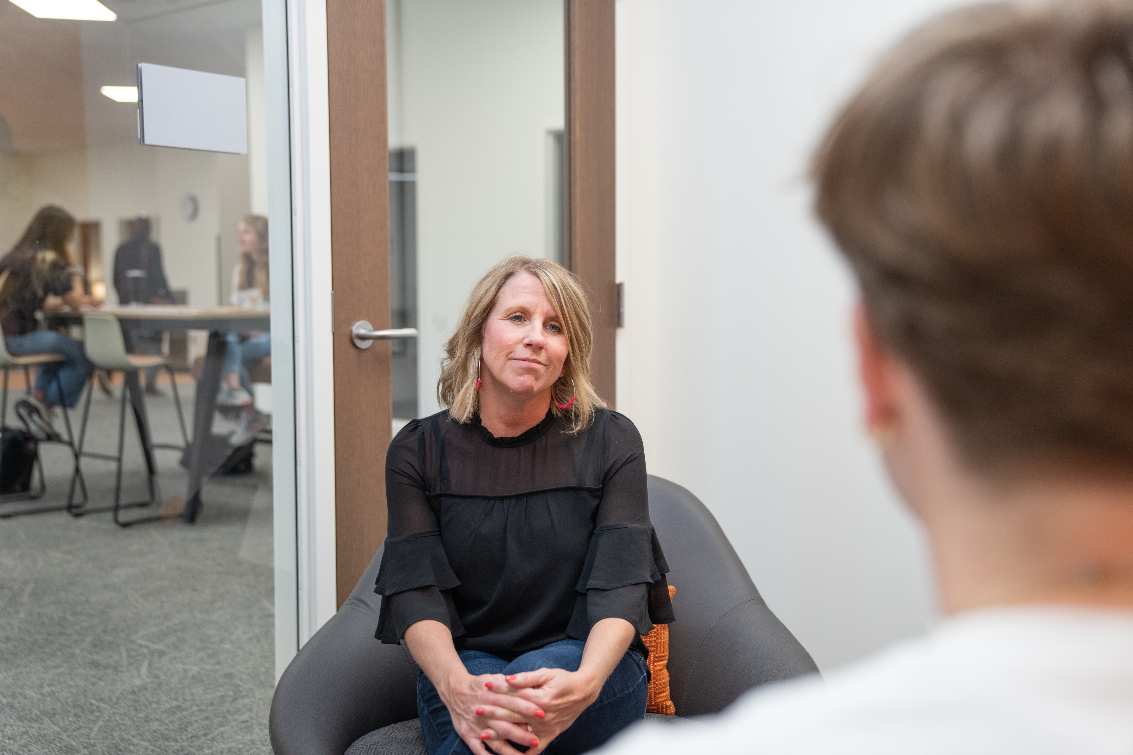 Counseling Center staff sits at the Radbill Center for a session