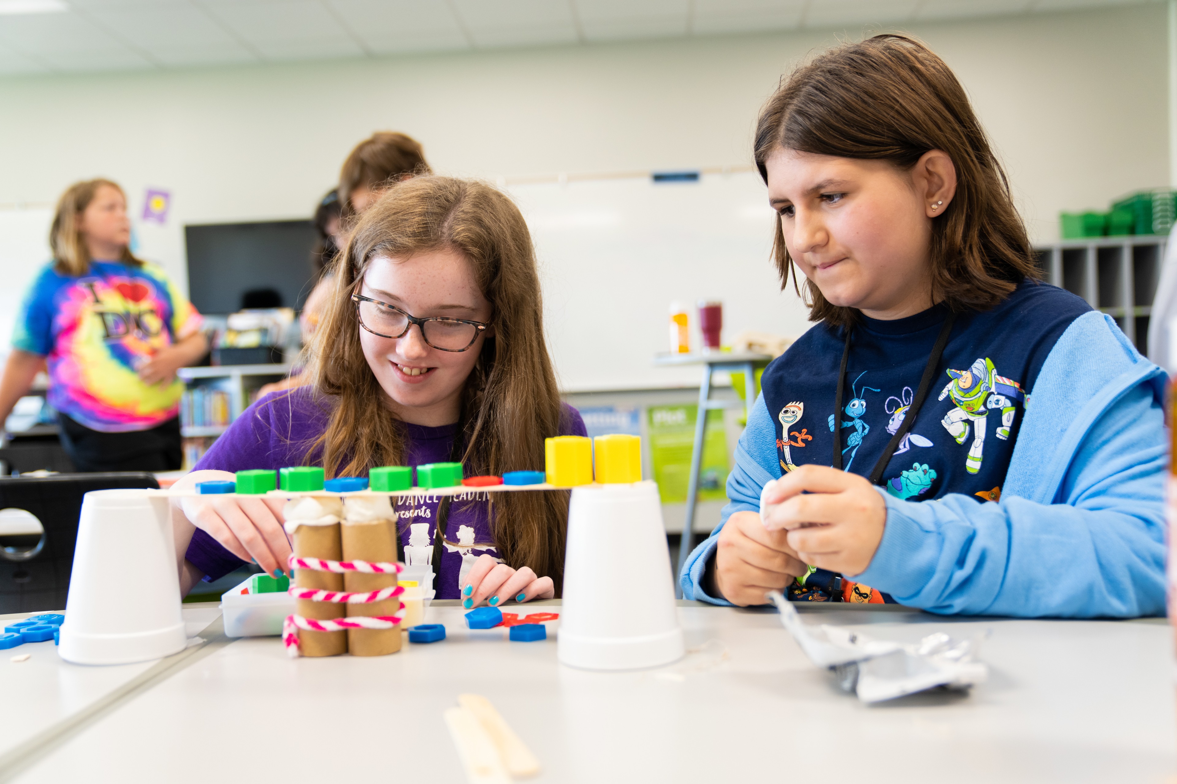 Two students participate in a week-long STEM camp, hosted by BGSU TIME (Tutoring in Mathematics and English) in local schools.