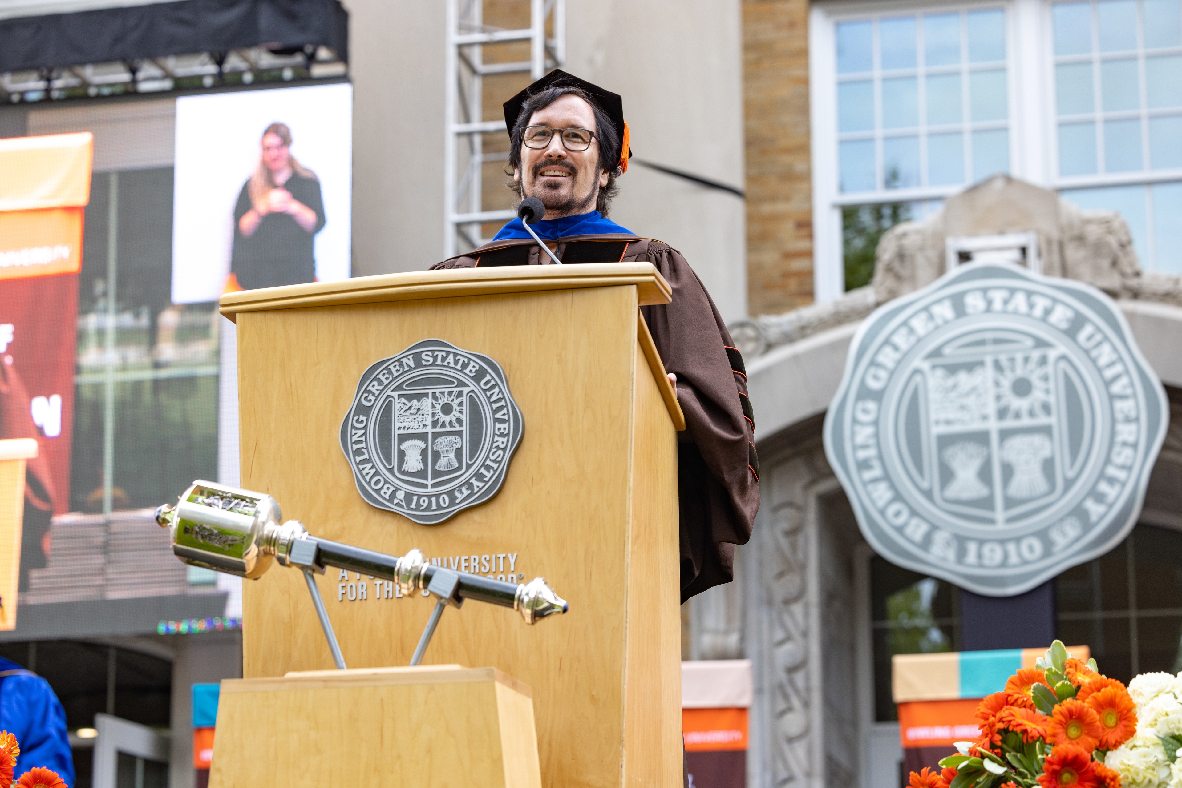 Wiley Blevins talks during BGSU commencement 