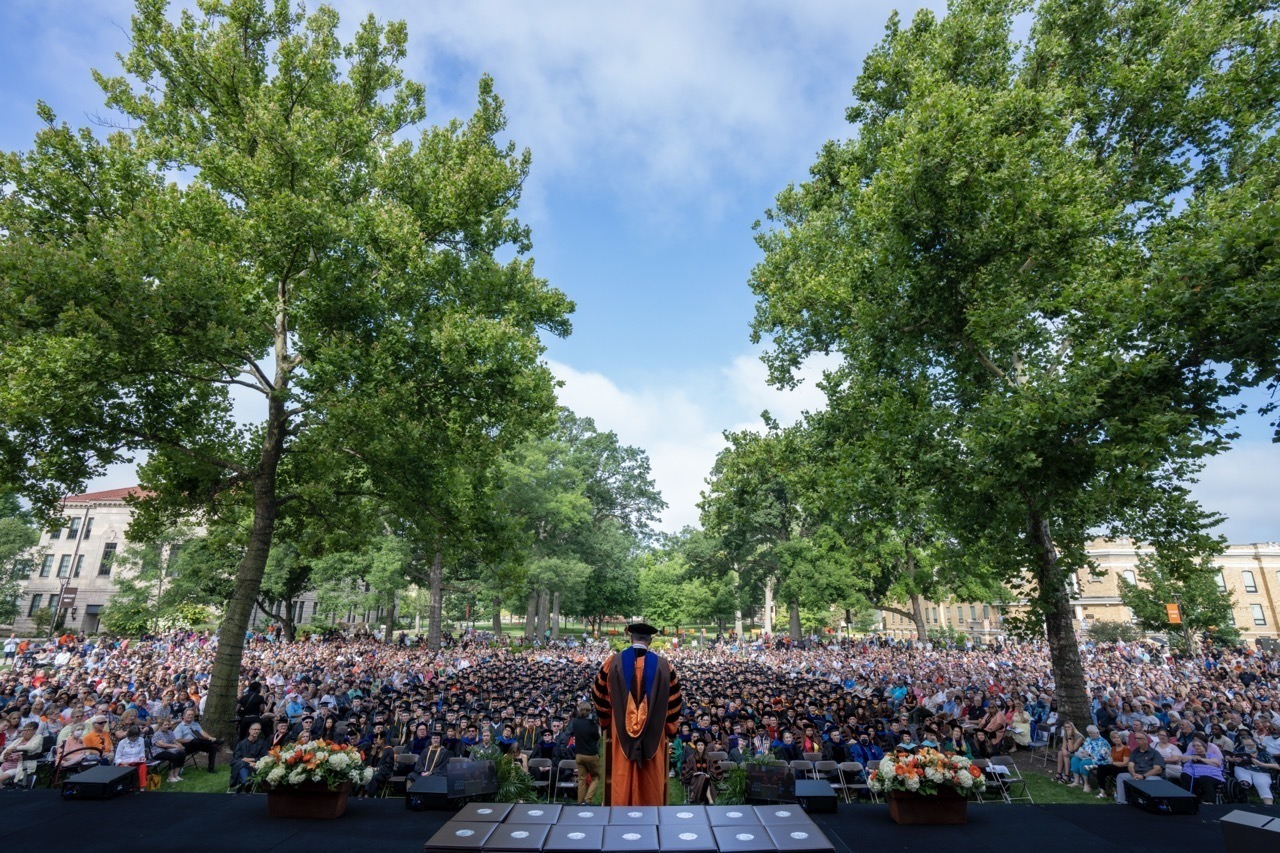 BGSU summer graduates wait to cross the Commencement stage