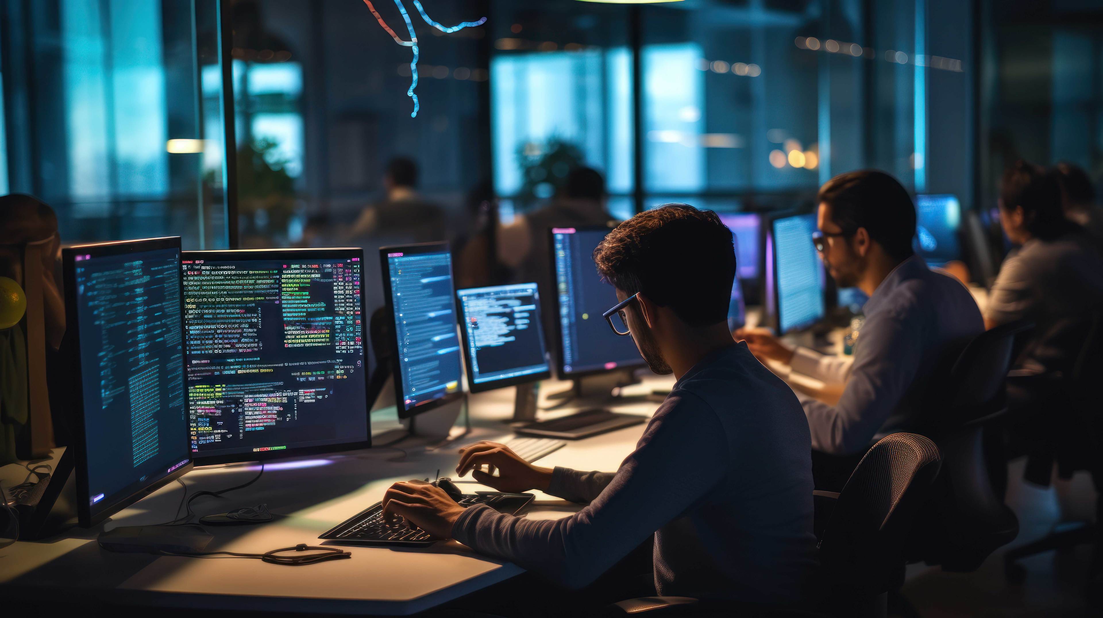 A group of people working on computers.