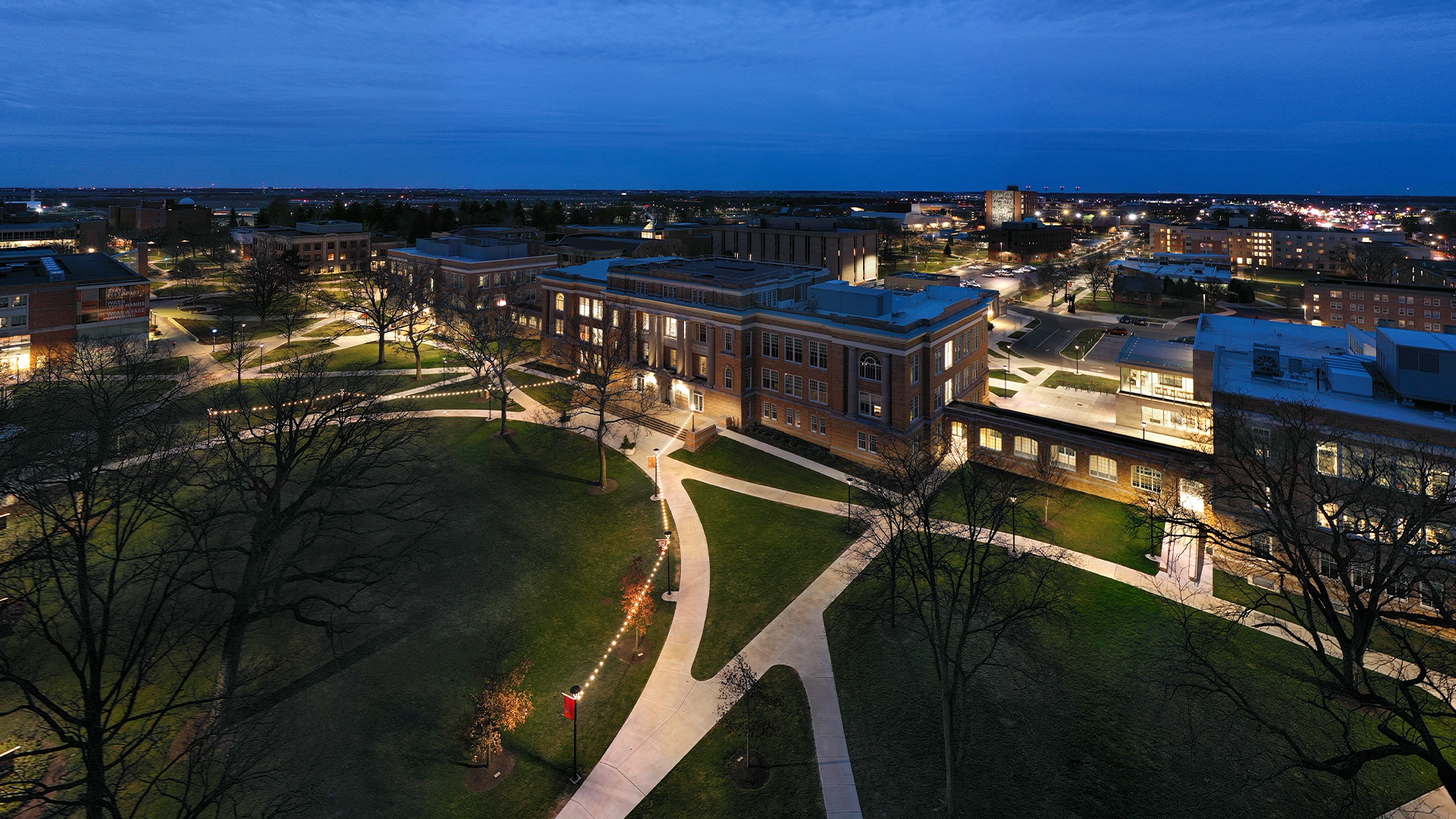 BGSU campus at night.