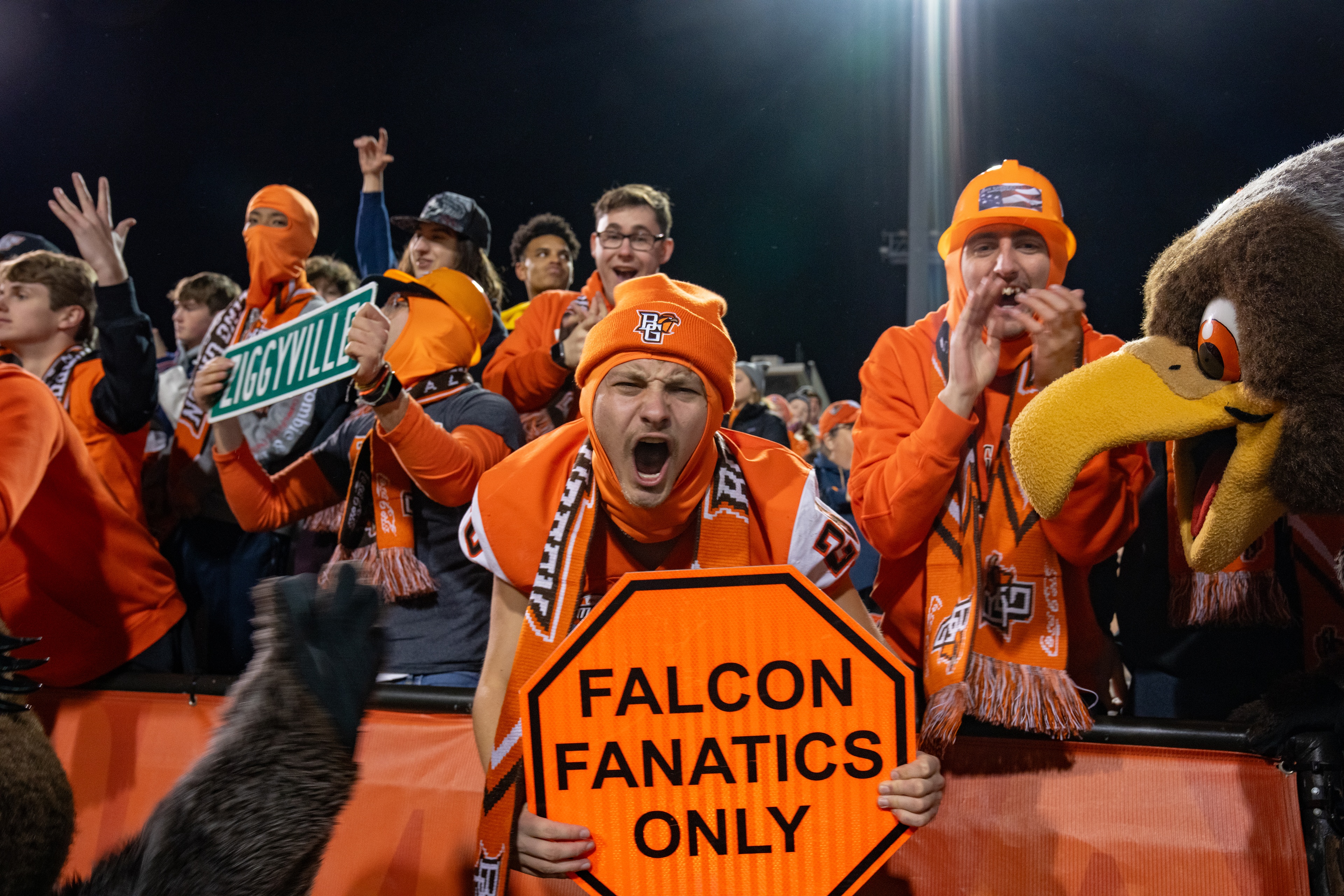 BGSU Falcons football fans cheer in the stands