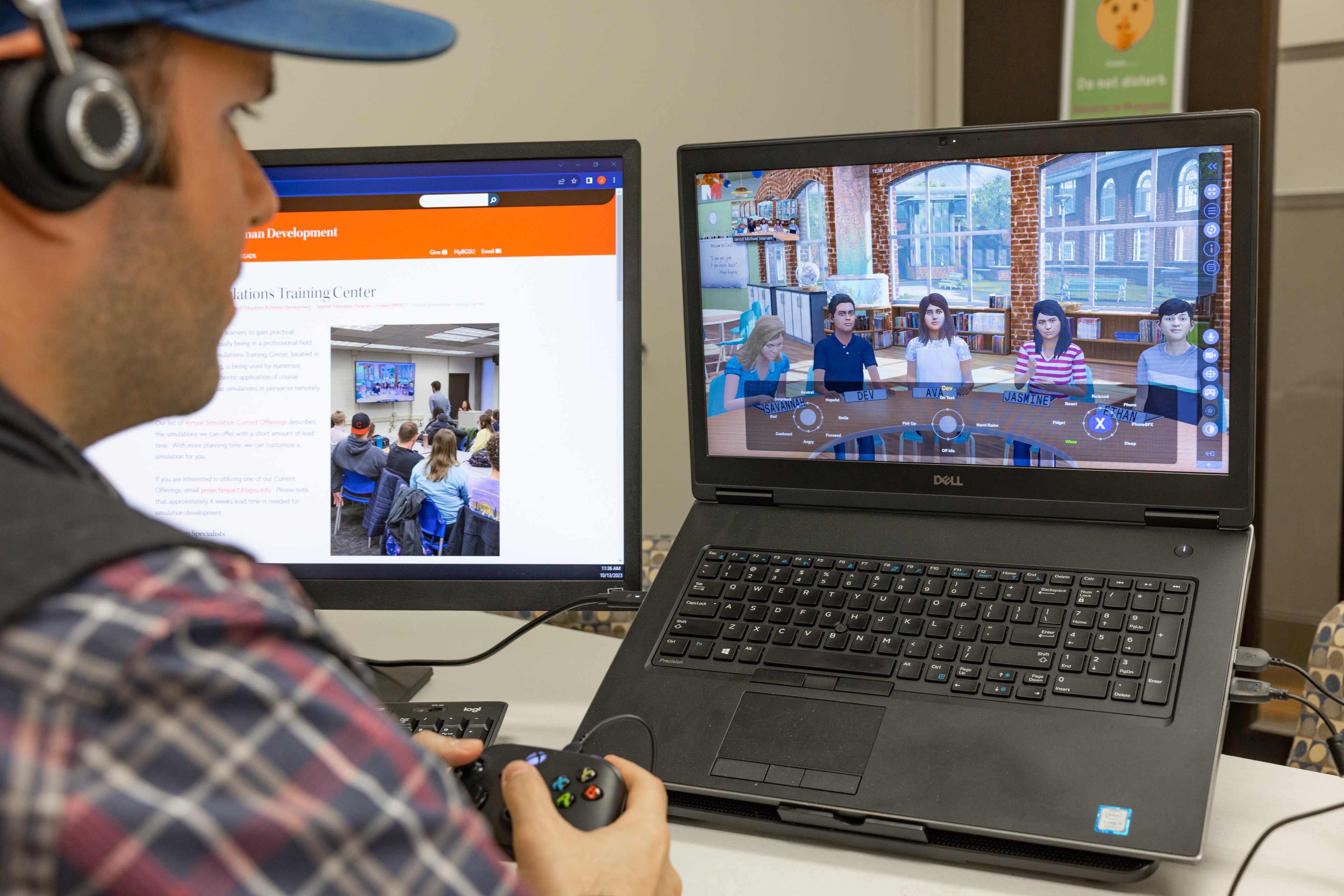 A BGSU virtual simulation specialist runs a live simulation called Mursion.