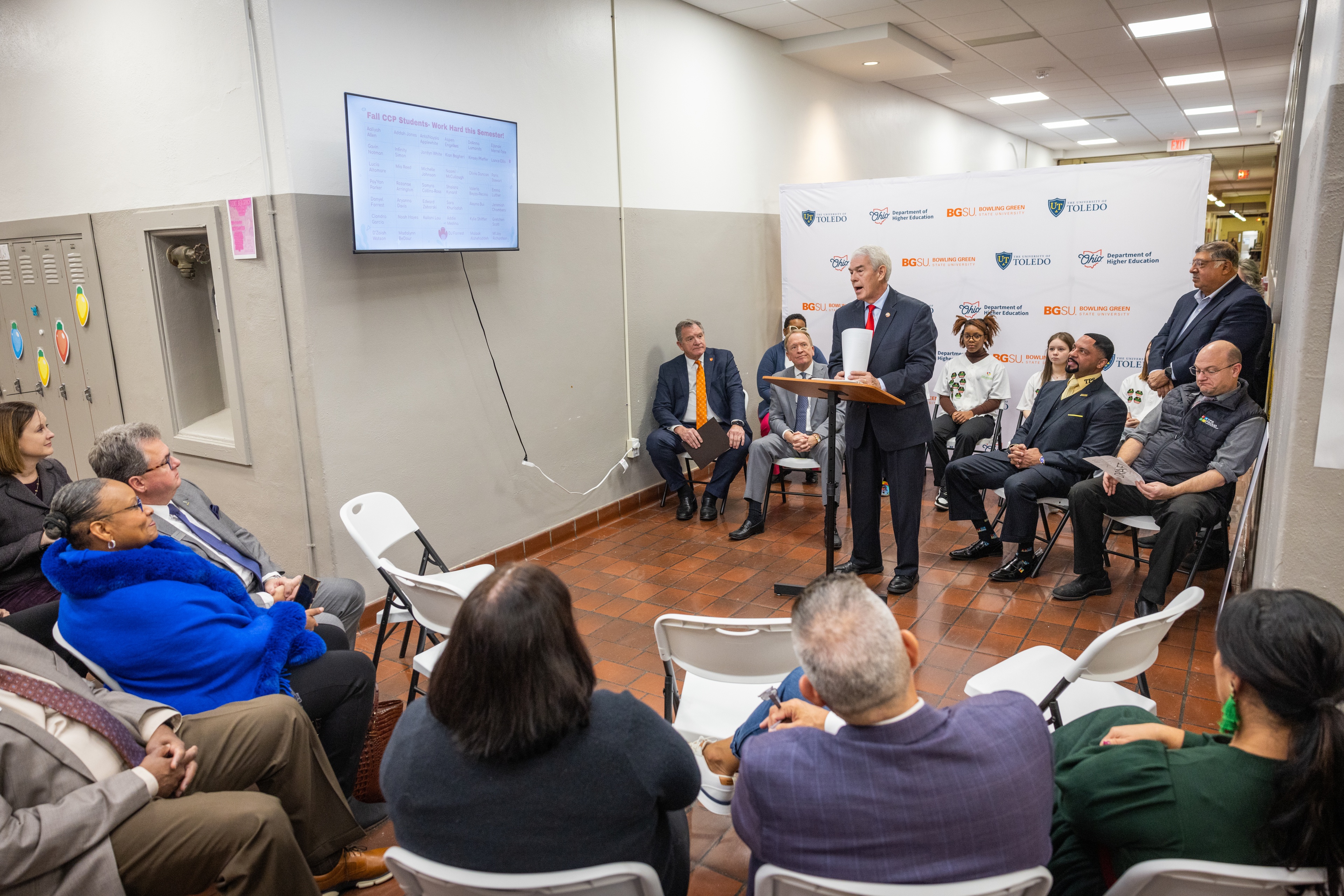 ODHE Chancellor Randy Gardner gives remarks during a grant announcement in Toledo on Thursday, Dec. 21.