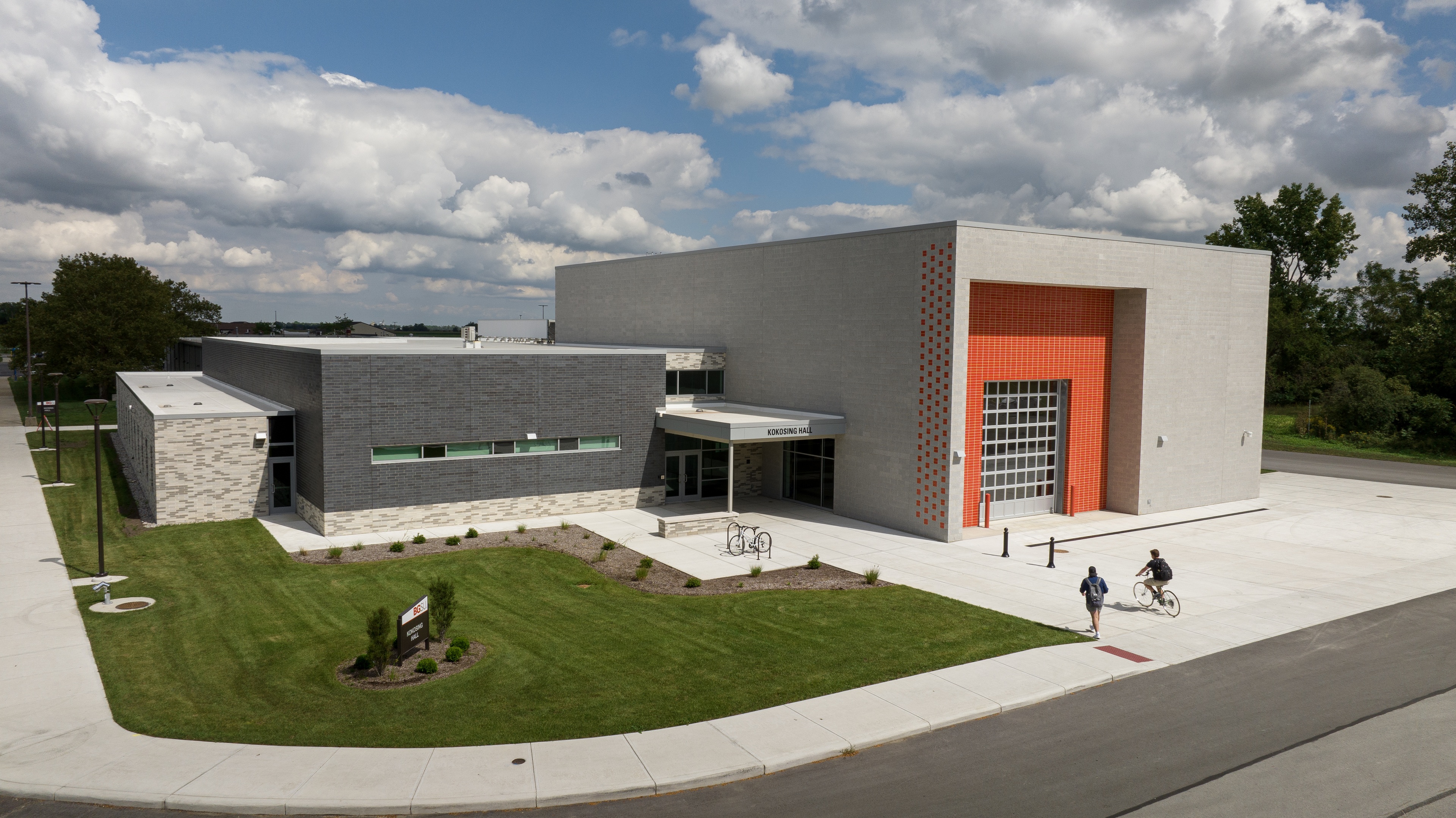 An aerial view of Kokosing Hall on the campus of Bowling Green State University on a sunny day.