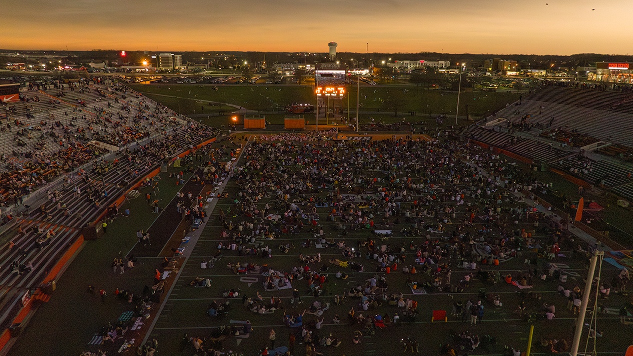 Doyt L. Perry Stadium at BGSU during the total solar eclipse 