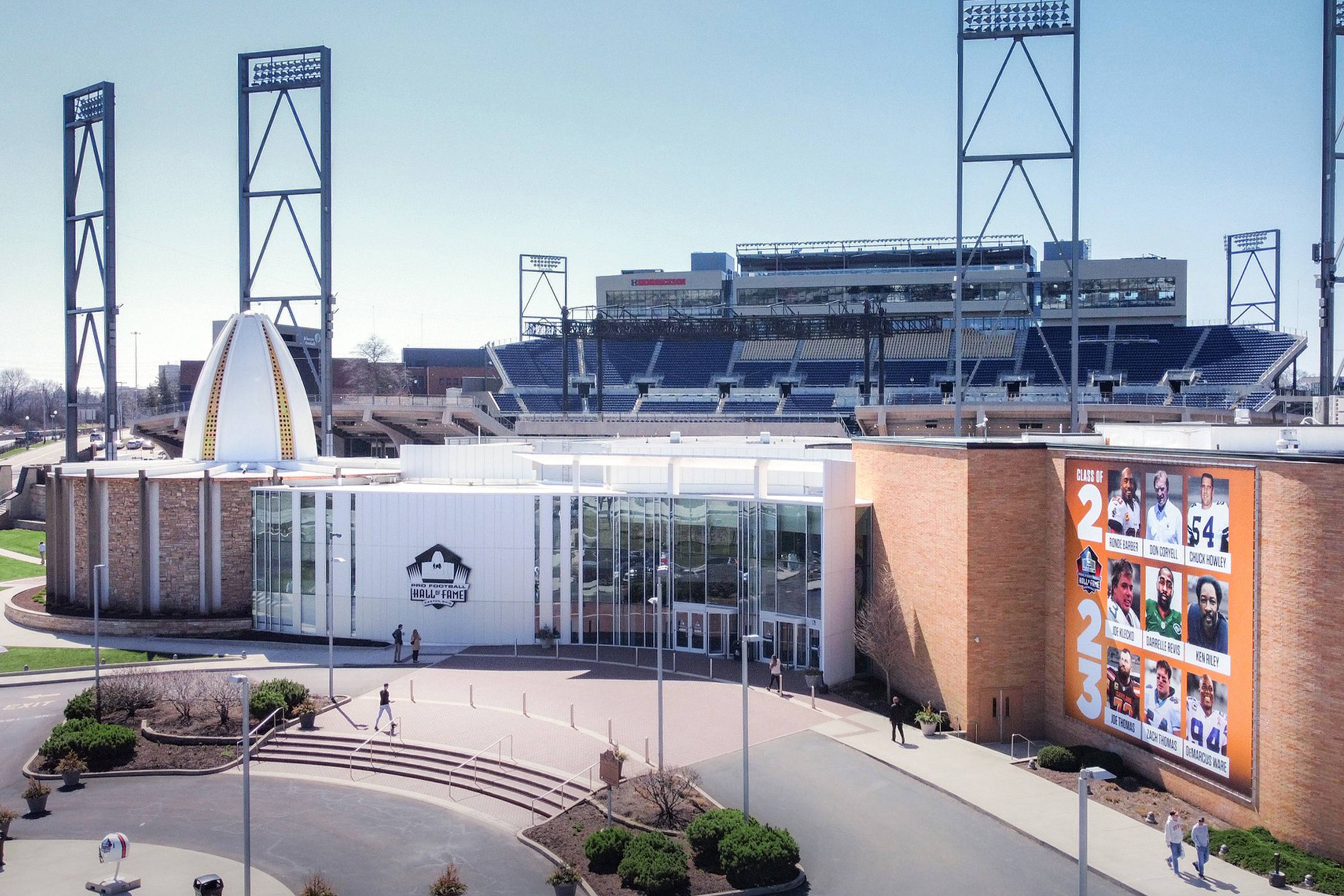 Exterior of the Pro Football Hall of Fame in Canton, Ohio.