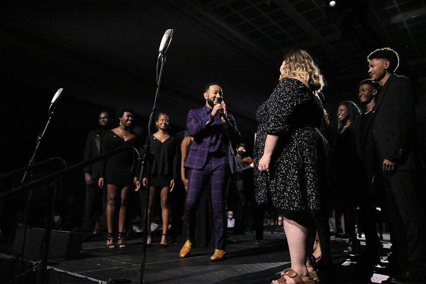 John Legend and Voices of BGSU on stage