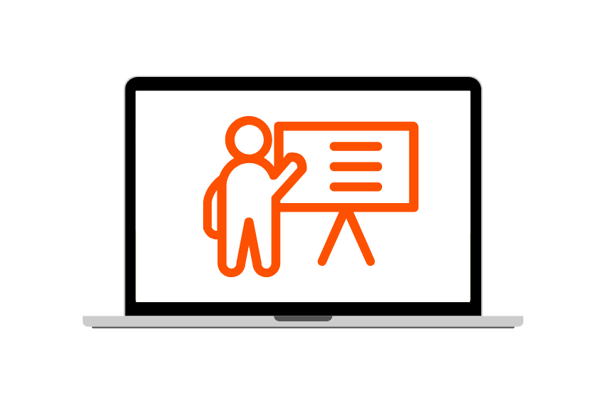 laptop with orange chat bubble graphiv