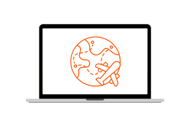laptop with orange chat bubble graphiv