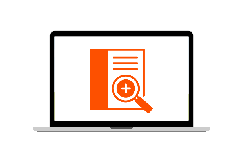 laptop with orange chat bubble graphiv