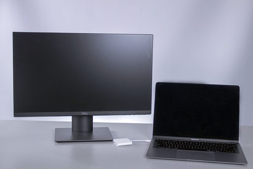 MacBook Air laptop with one monitor