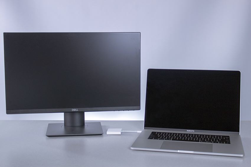 MacBook Pro laptop with one monitor