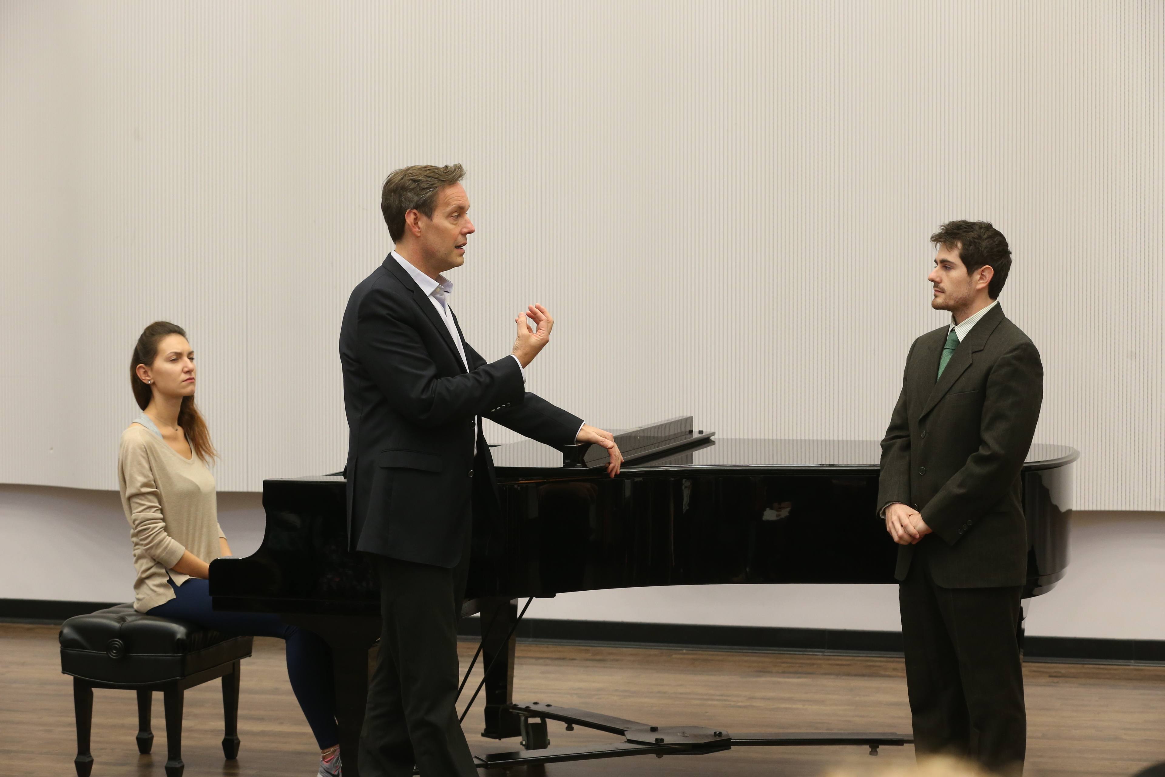 BGSU music student receives vocal music instruction during a Master Class.