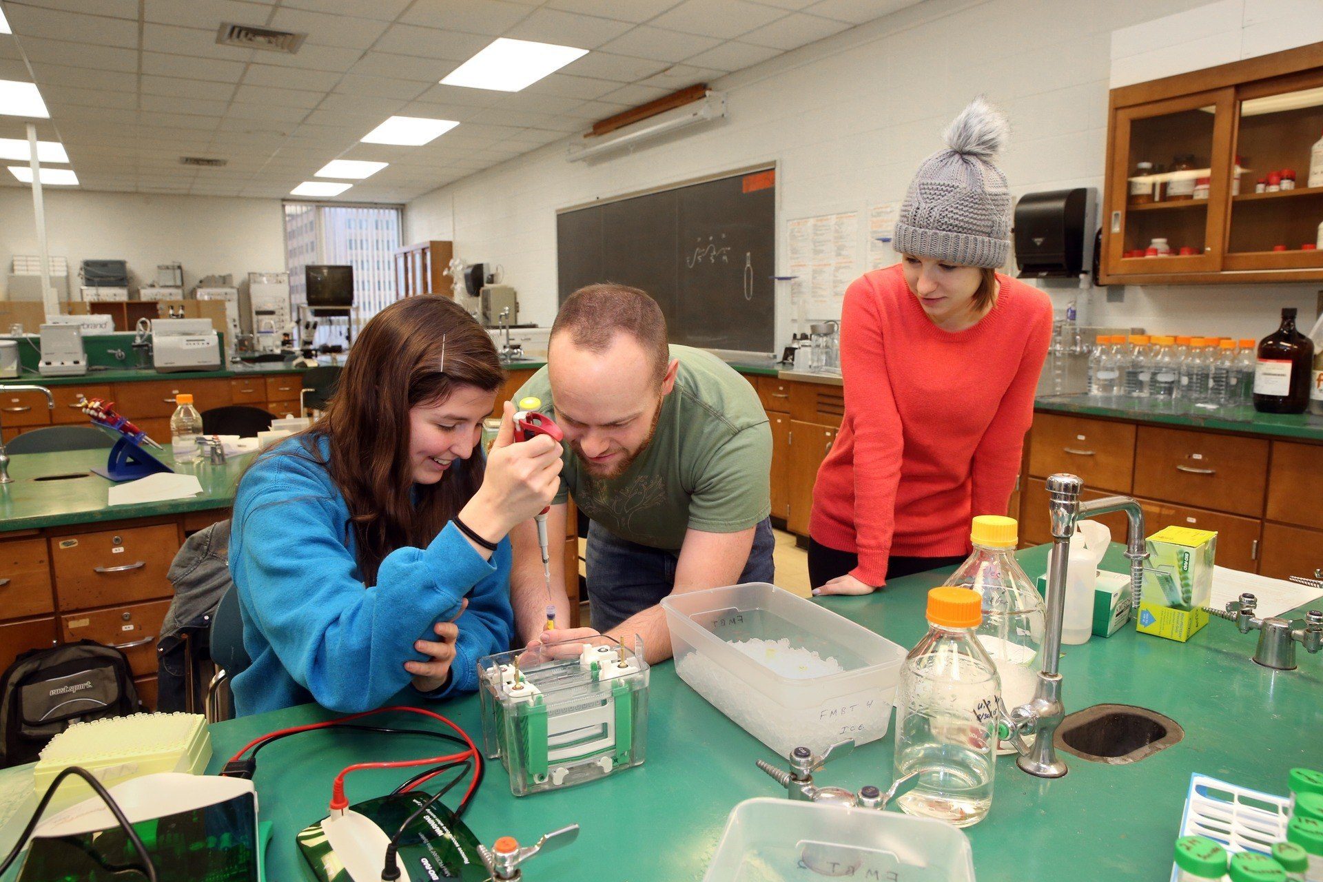 BGSU forensic college degree students analyze samples in a lab near the crime lab on the Ohio campus.
