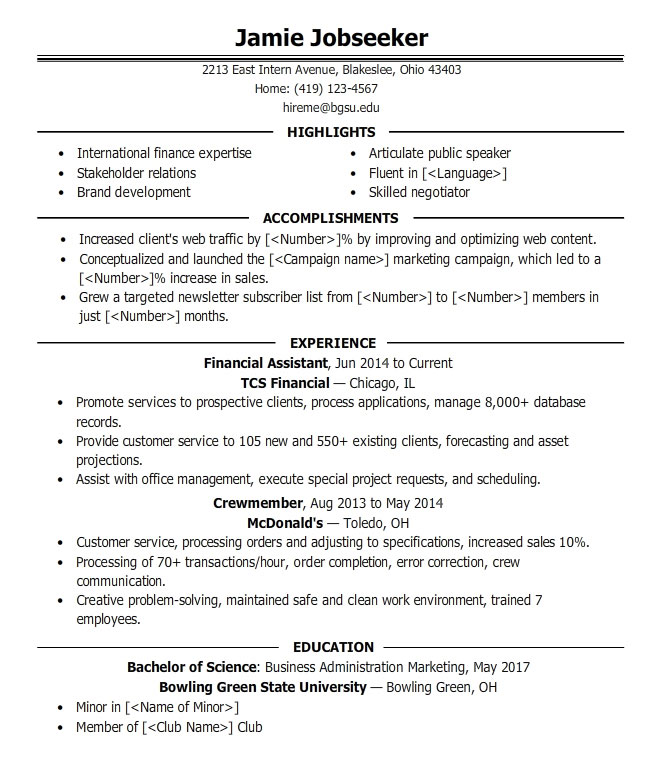 Economics internship resume sample
