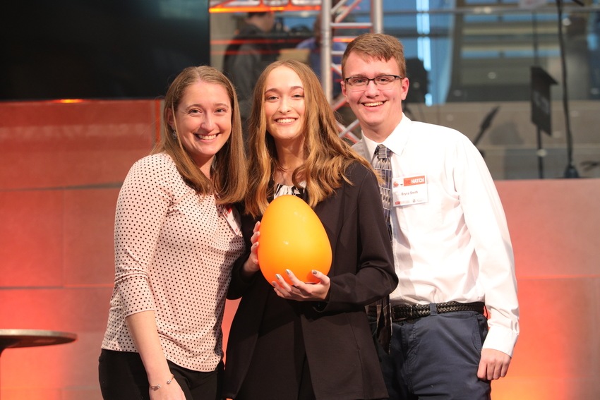 BGSU student Madison Smith poses with Ryler Smith and Bryce Smith after matching with investors at The Hatch event.