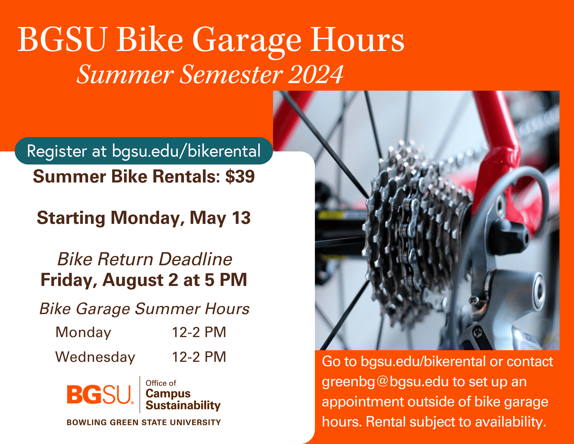 Bike Garage Hours (11 × 8.5 in) - BGSU Summer Rental