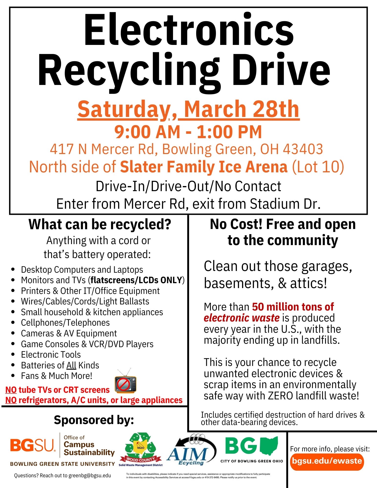 2026 March Electronics Recycling Drive Flyer - March 2026 E-Waste Recycling Drive
