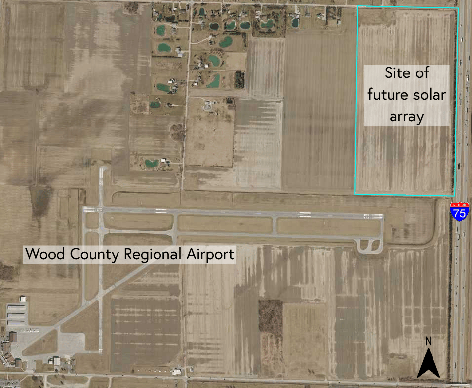 Future location of the solar array, northeast of Wood County Regional Airport