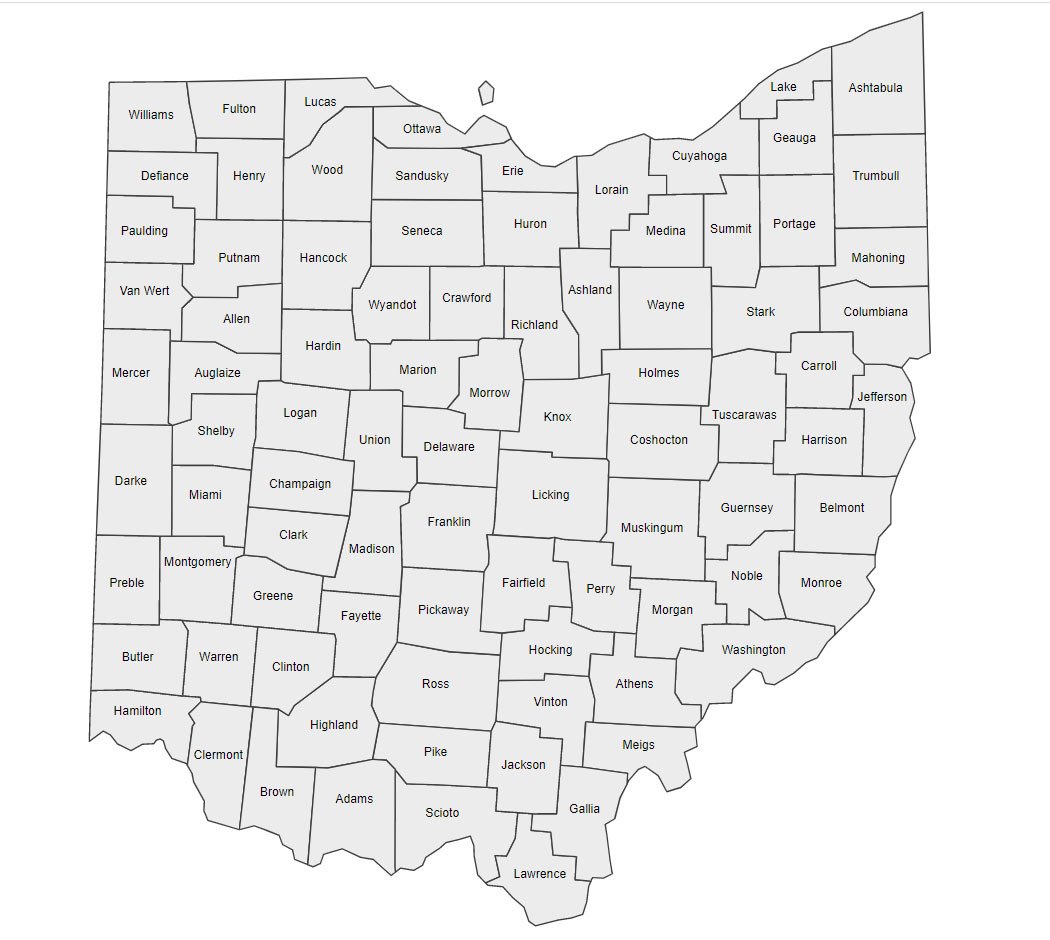 Image of Ohio and it's 88 counties