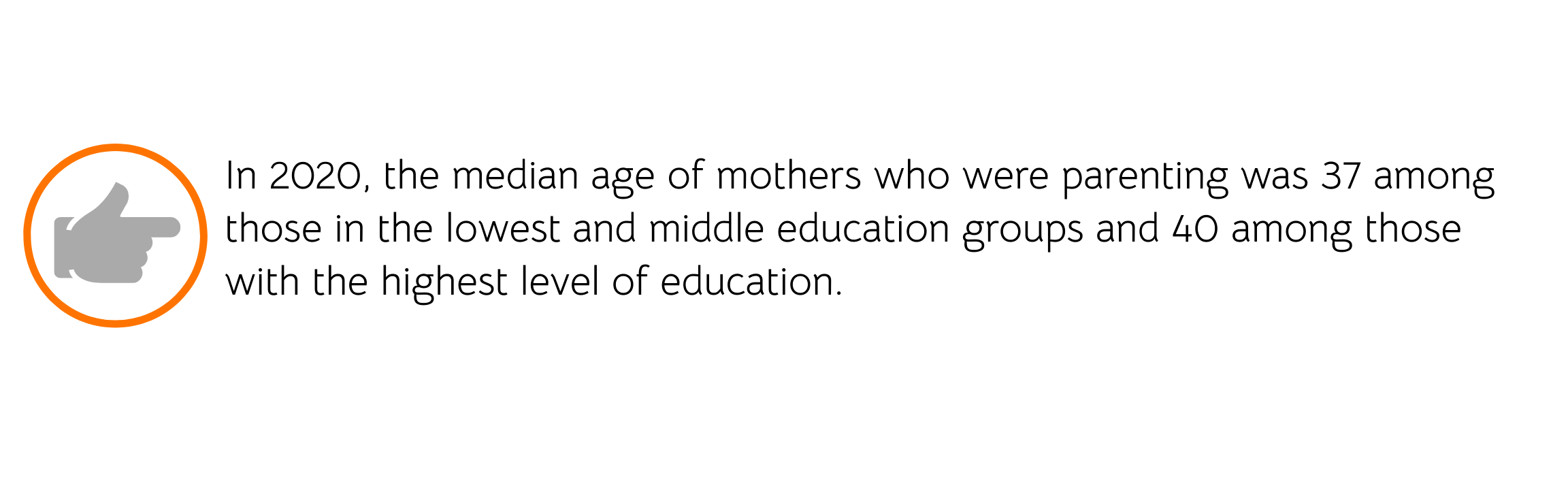 In 2020 the median age of mothers who were parenting was 37 among those in the lowest and middle education groups and 40 among those with the highest level of education