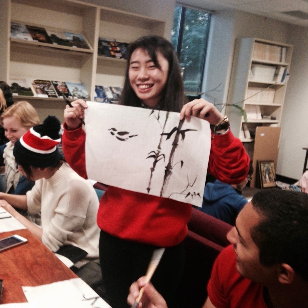 BGSU students practice traditional Chinese painting techniques