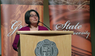 Dr. Susana Peña, Director, School of Cultural & Critical Studies, presenting at the keynote luncheon