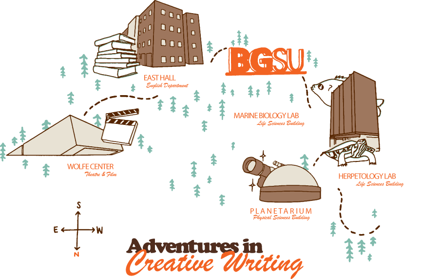 illustration featuring different buildings on the BGSU campus